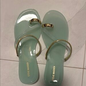 Steve Madden Mint Green Jelly Slide Sandals with Gold Rings